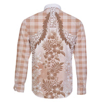 Aloha Hawaii Palaka Family Matching Off The Shoulder Long Sleeve Dress and Hawaiian Shirt Beige Plumeria Lei - Polynesian Pride