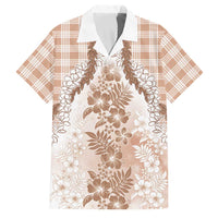 Aloha Hawaii Palaka Family Matching Off Shoulder Maxi Dress and Hawaiian Shirt Beige Plumeria Lei - Polynesian Pride