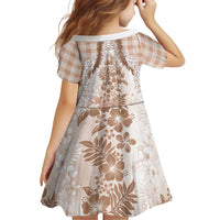 Aloha Hawaii Palaka Family Matching Off Shoulder Short Dress and Hawaiian Shirt Beige Plumeria Lei LT05 - Polynesian Pride