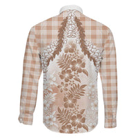 Aloha Hawaii Palaka Family Matching Off Shoulder Short Dress and Hawaiian Shirt Beige Plumeria Lei LT05 - Polynesian Pride
