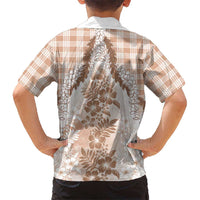 Aloha Hawaii Palaka Family Matching Puletasi and Hawaiian Shirt Beige Plumeria Lei - Polynesian Pride