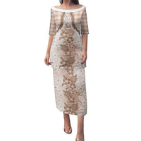 Aloha Hawaii Palaka Family Matching Puletasi and Hawaiian Shirt Beige Plumeria Lei - Polynesian Pride