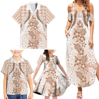 Aloha Hawaii Palaka Family Matching Summer Maxi Dress and Hawaiian Shirt Beige Plumeria Lei LT05 - Polynesian Pride