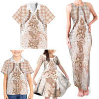 Aloha Hawaii Palaka Family Matching Tank Maxi Dress and Hawaiian Shirt Beige Plumeria Lei LT05 - Polynesian Pride
