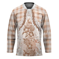 Aloha Hawaii Palaka Hockey Jersey Beige Plumeria Lei - Polynesian Pride