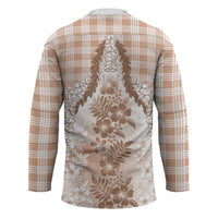 Aloha Hawaii Palaka Hockey Jersey Beige Plumeria Lei - Polynesian Pride