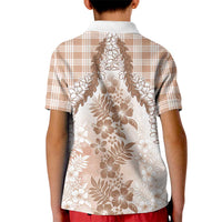 Aloha Hawaii Palaka Kid Polo Shirt Beige Plumeria Lei - Polynesian Pride