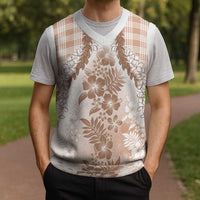 Aloha Hawaii Palaka Christmas Knitted V-Neck Vest Beige Plumeria Lei - Polynesian Pride