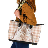 Aloha Hawaii Palaka Leather Tote Bag Beige Plumeria Lei - Polynesian Pride