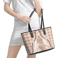 Aloha Hawaii Palaka Leather Tote Bag Beige Plumeria Lei - Polynesian Pride