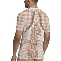 Aloha Hawaii Palaka Rugby Jersey Beige Plumeria Lei - Polynesian Pride