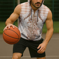 Aloha Hawaii Palaka Sleeveless Zip Hoodie Beige Plumeria Lei - Polynesian Pride