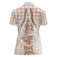 Aloha Hawaii Palaka Women Polo Shirt Beige Plumeria Lei - Polynesian Pride