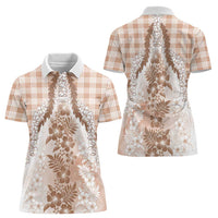Aloha Hawaii Palaka Women Polo Shirt Beige Plumeria Lei - Polynesian Pride