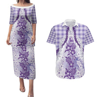 Aloha Hawaii Palaka Couples Matching Puletasi and Hawaiian Shirt Purple Plumeria Lei LT05 Purple - Polynesian Pride