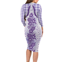 Aloha Hawaii Palaka Family Matching Long Sleeve Bodycon Dress and Hawaiian Shirt Purple Plumeria Lei - Polynesian Pride