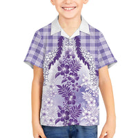 Aloha Hawaii Palaka Family Matching Mermaid Dress and Hawaiian Shirt Purple Plumeria Lei LT05 Son's Shirt Purple - Polynesian Pride