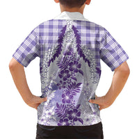 Aloha Hawaii Palaka Family Matching Off Shoulder Maxi Dress and Hawaiian Shirt Purple Plumeria Lei LT05 - Polynesian Pride
