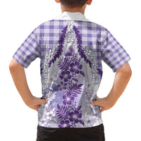 Aloha Hawaii Palaka Family Matching Puletasi and Hawaiian Shirt Purple Plumeria Lei LT05 - Polynesian Pride