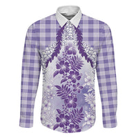 Aloha Hawaii Palaka Family Matching Puletasi and Hawaiian Shirt Purple Plumeria Lei LT05 Dad's Shirt - Long Sleeve Purple - Polynesian Pride