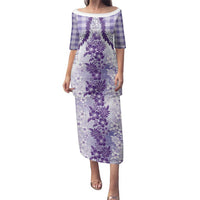 Aloha Hawaii Palaka Family Matching Puletasi and Hawaiian Shirt Purple Plumeria Lei LT05 Mom's Dress Purple - Polynesian Pride