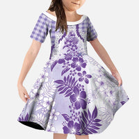 Aloha Hawaii Palaka Family Matching Short Sleeve Bodycon Dress and Hawaiian Shirt Purple Plumeria Lei - Polynesian Pride