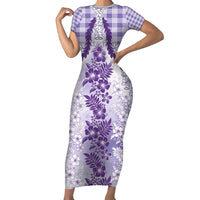 Aloha Hawaii Palaka Family Matching Short Sleeve Bodycon Dress and Hawaiian Shirt Purple Plumeria Lei - Polynesian Pride