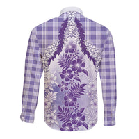 Aloha Hawaii Palaka Long Sleeve Button Shirt Purple Plumeria Lei - Polynesian Pride