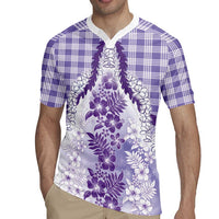 Aloha Hawaii Palaka Rugby Jersey Purple Plumeria Lei - Polynesian Pride
