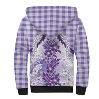 Aloha Hawaii Palaka Sherpa Hoodie Purple Plumeria Lei - Polynesian Pride
