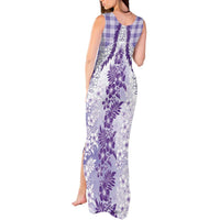 Aloha Hawaii Palaka Tank Maxi Dress Purple Plumeria Lei - Polynesian Pride