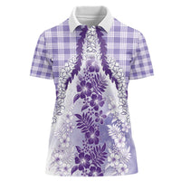 Aloha Hawaii Palaka Women Polo Shirt Purple Plumeria Lei LT05 Female Purple - Polynesian Pride