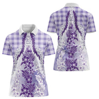Aloha Hawaii Palaka Women Polo Shirt Purple Plumeria Lei LT05 - Polynesian Pride