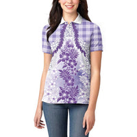 Aloha Hawaii Palaka Women Polo Shirt Purple Plumeria Lei LT05 - Polynesian Pride