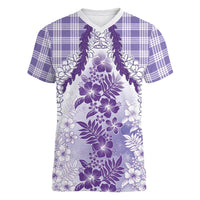Aloha Hawaii Palaka Women V-Neck T-Shirt Purple Plumeria Lei LT05 Female Purple - Polynesian Pride