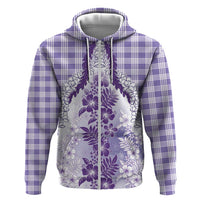 Aloha Hawaii Palaka Zip Hoodie Purple Plumeria Lei - Polynesian Pride