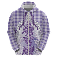 Aloha Hawaii Palaka Zip Hoodie Purple Plumeria Lei - Polynesian Pride