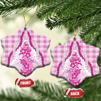 Aloha Hawaii Palaka Ceramic Ornament Pink Plumeria Lei - Polynesian Pride