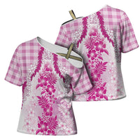 Aloha Hawaii Palaka Cross Shoulder Shirt Pink Plumeria Lei - Polynesian Pride