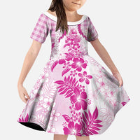 Aloha Hawaii Palaka Family Matching Mermaid Dress and Hawaiian Shirt Pink Plumeria Lei LT05 Daughter's Dress Pink - Polynesian Pride