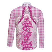 Aloha Hawaii Palaka Family Matching Off The Shoulder Long Sleeve Dress and Hawaiian Shirt Pink Plumeria Lei LT05 - Polynesian Pride