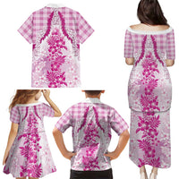 Aloha Hawaii Palaka Family Matching Puletasi and Hawaiian Shirt Pink Plumeria Lei - Polynesian Pride