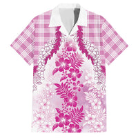 Aloha Hawaii Palaka Family Matching Short Sleeve Bodycon Dress and Hawaiian Shirt Pink Plumeria Lei LT05 Dad's Shirt - Short Sleeve Pink - Polynesian Pride