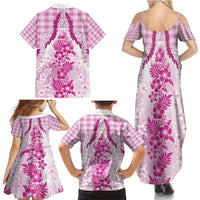 Aloha Hawaii Palaka Family Matching Summer Maxi Dress and Hawaiian Shirt Pink Plumeria Lei LT05 - Polynesian Pride