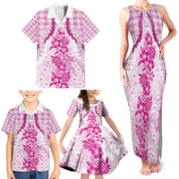 Aloha Hawaii Palaka Family Matching Tank Maxi Dress and Hawaiian Shirt Pink Plumeria Lei LT05 - Polynesian Pride