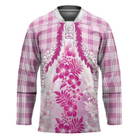 Aloha Hawaii Palaka Hockey Jersey Pink Plumeria Lei - Polynesian Pride