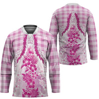 Aloha Hawaii Palaka Hockey Jersey Pink Plumeria Lei - Polynesian Pride