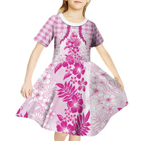 Aloha Hawaii Palaka Kid Short Sleeve Dress Pink Plumeria Lei - Polynesian Pride