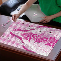 Aloha Hawaii Palaka Puzzle Pink Plumeria Lei - Polynesian Pride