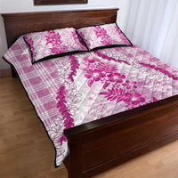 Aloha Hawaii Palaka Quilt Bed Set Pink Plumeria Lei - Polynesian Pride